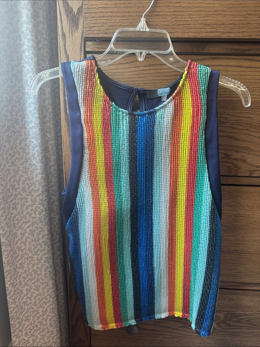 Colorful Sequin Striped Sleeveless Knit Top - Multi